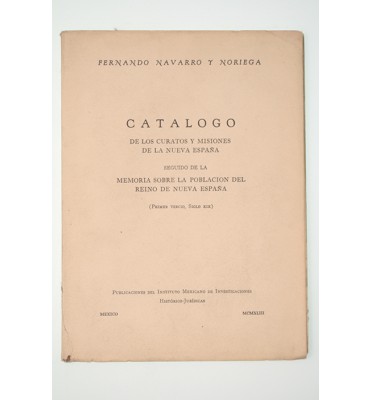 Catálogo de los curatos y misiones de la Nueva España*
