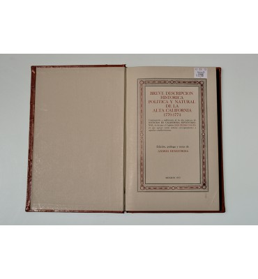 Breve descripción histórica, política y natural de la Alta California 1770-1774