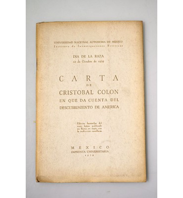 Carta de Cristobal Colón en que da cuenta del descubrimiento de América