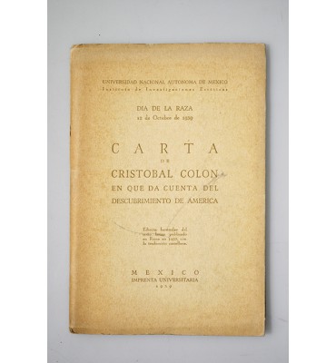 Día de la Raza 12 de Octubre. Carta de Cristóbal Colón en que da cuenta del descubrimiento de América